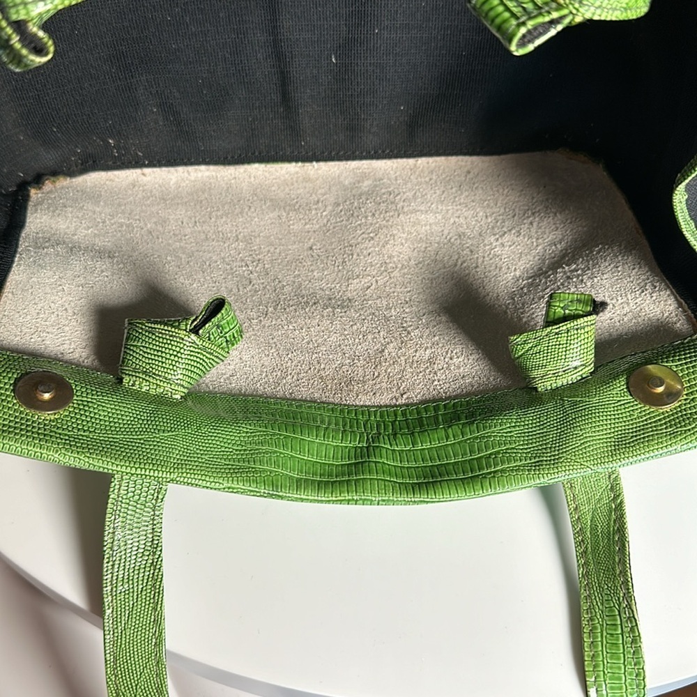 ITALY CROCODILE LEATHER green & black canvas one of a kind long straps - Picture 11 of 17